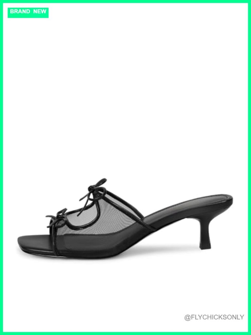 Women's Bow Kitten Heel Sandals with Mesh, Breathable Slip-On Mules - Picture 3 of 6